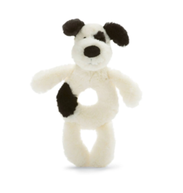 Jellycat Bashful Black and Cream Puppy Ring Rattle