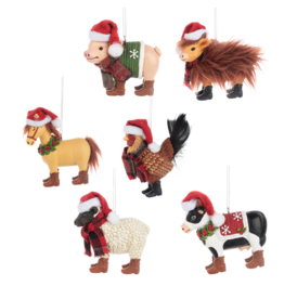 Farm Animal Ornaments with Santa Hats