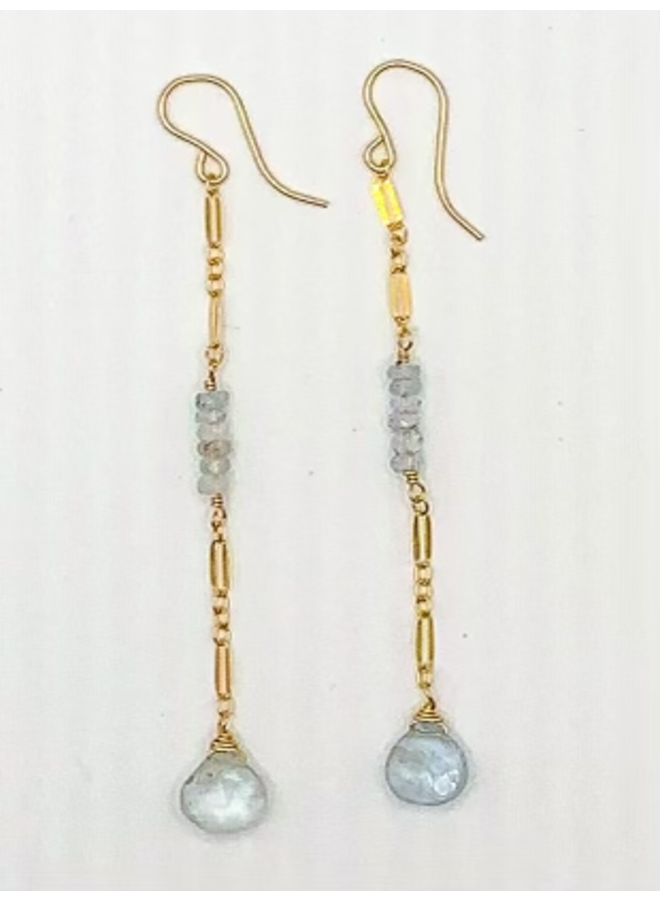 Gold Filled Aquamarine Gemstone Sequin Row Earrings