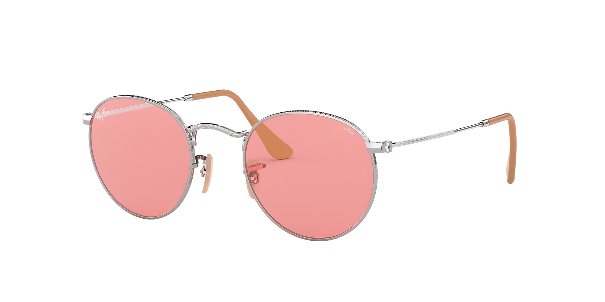 Ray Ban Round Metal Silver With Pink 
