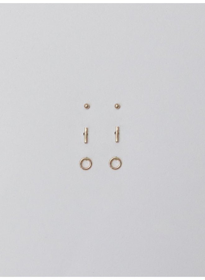 3 Pair Mini Stud Set - Gold