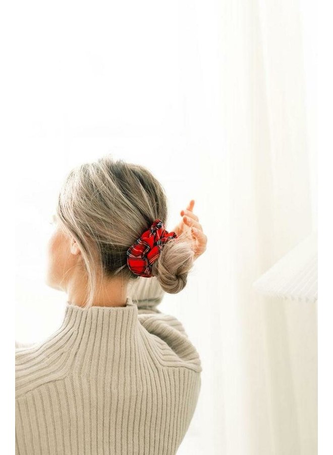 Bamboo Tartan Scrunchie in Red