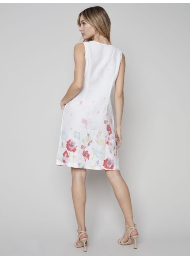 Printed Sleeveless V Neck Linen Dress