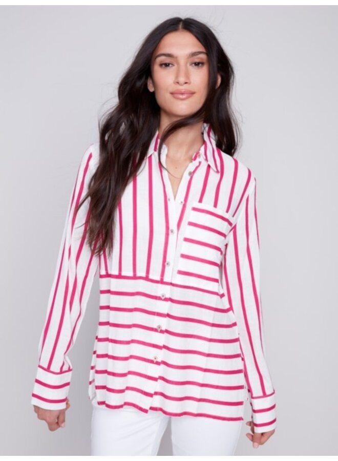 Striped Long Sleeve Blouse With Cuts