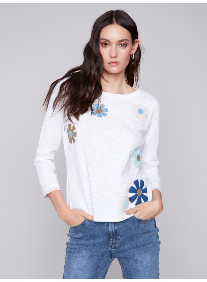 Sweater with Flower Patches
