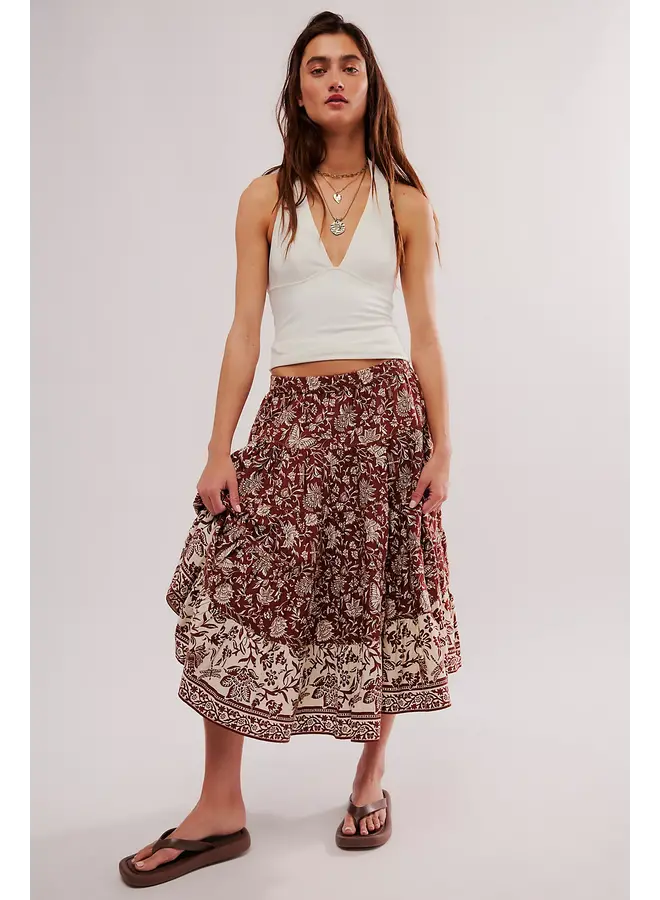 Full Swing Printed Midi Skirt