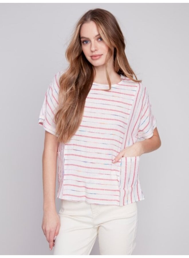 Embroidered Stripe  Top