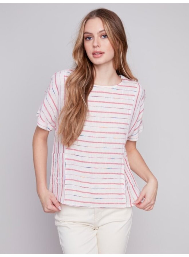 Embroidered Stripe  Top