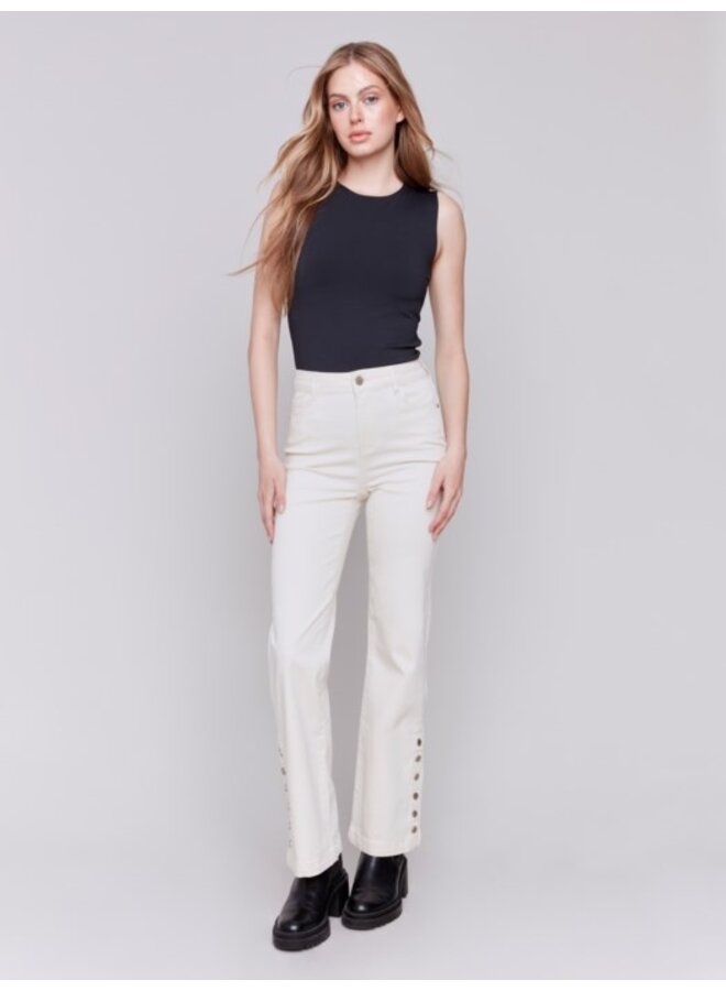 Flare Twill Jeans with Side Buttons