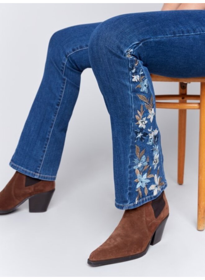 Bootcut Jeans with Floral Embroidery