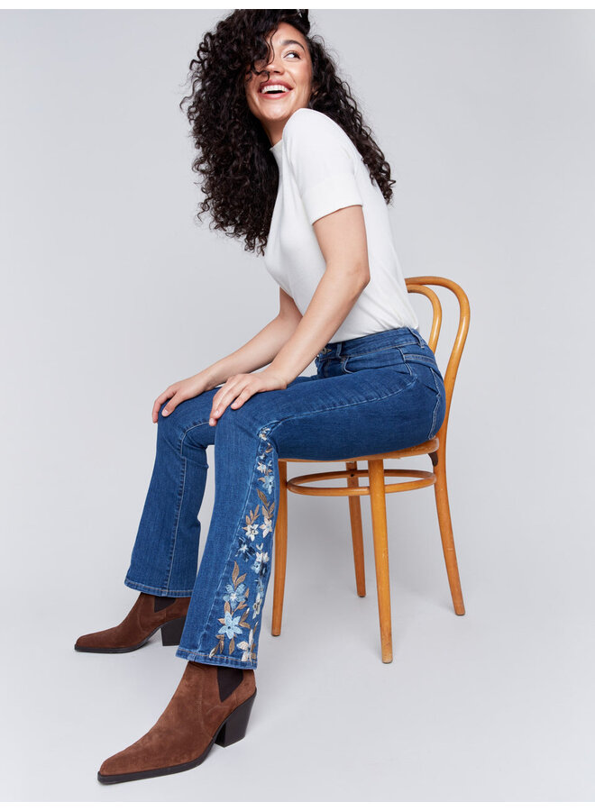 Bootcut Jeans with Floral Embroidery