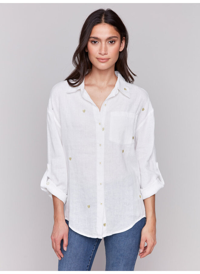 Blouse with Embroidered Hearts