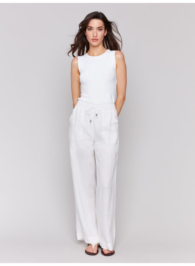 Pull-On Linen Blend Wide Leg Pants