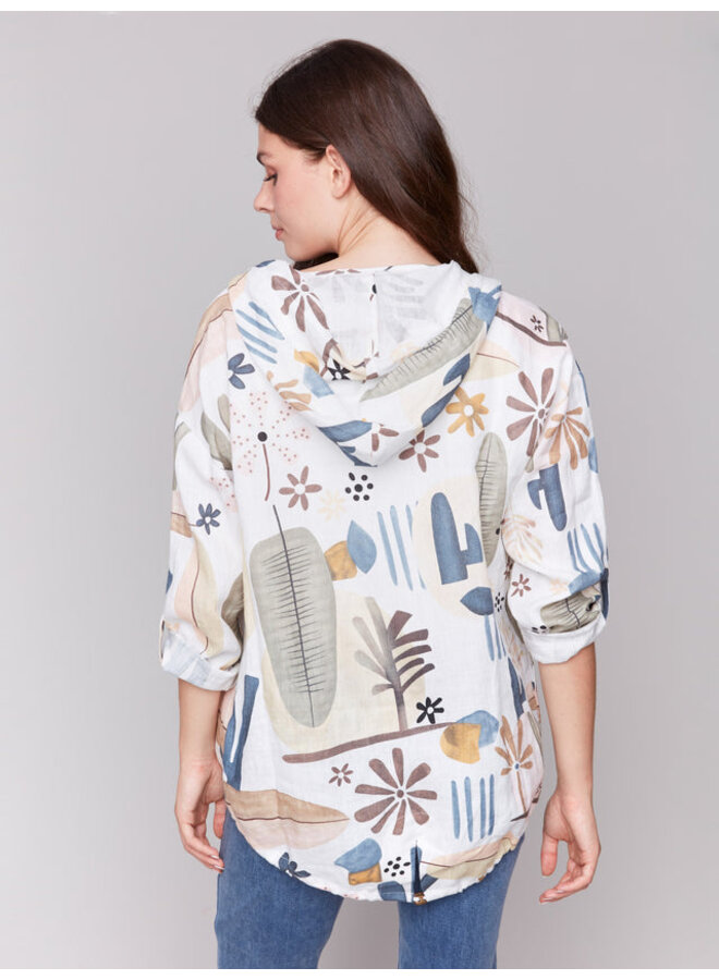 Printed Linen Blend Duster Jacket