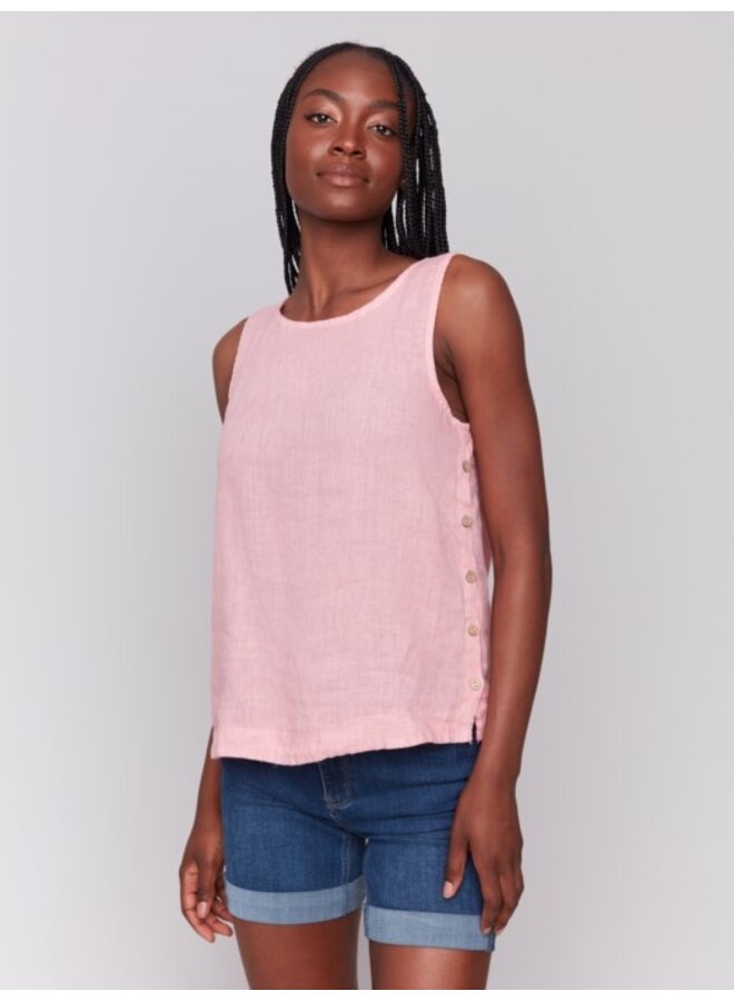 Sleeveless Linen Top with Side Buttons