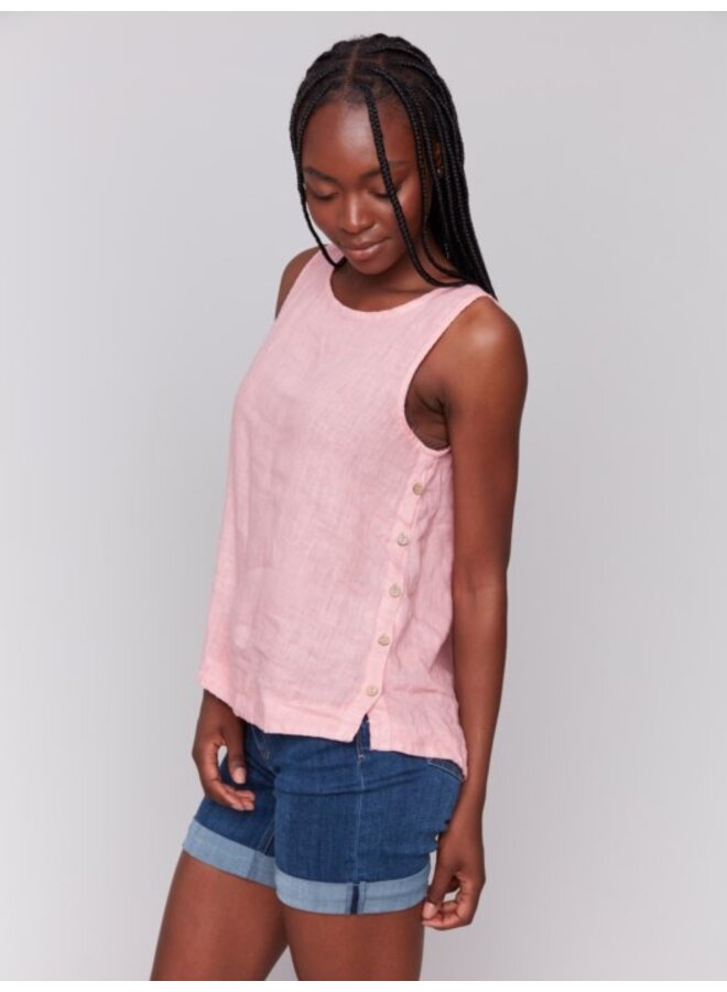 Sleeveless Linen Top with Side Buttons