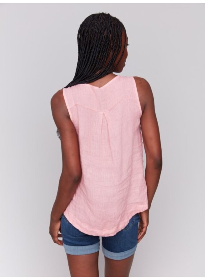 Sleeveless Linen Top with Side Buttons