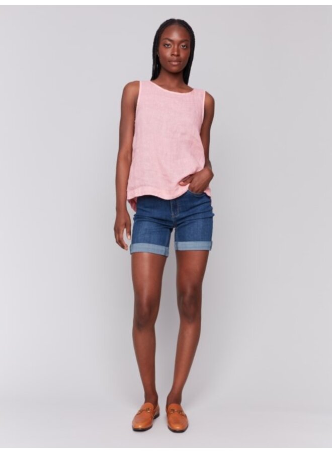 Sleeveless Linen Top with Side Buttons
