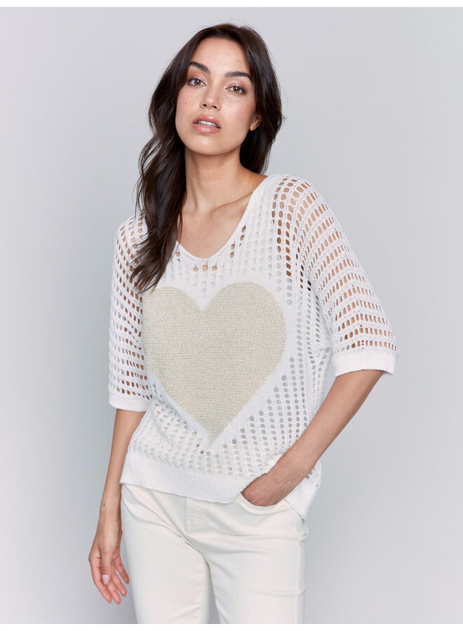 Fishnet Sweater with Gold Heart