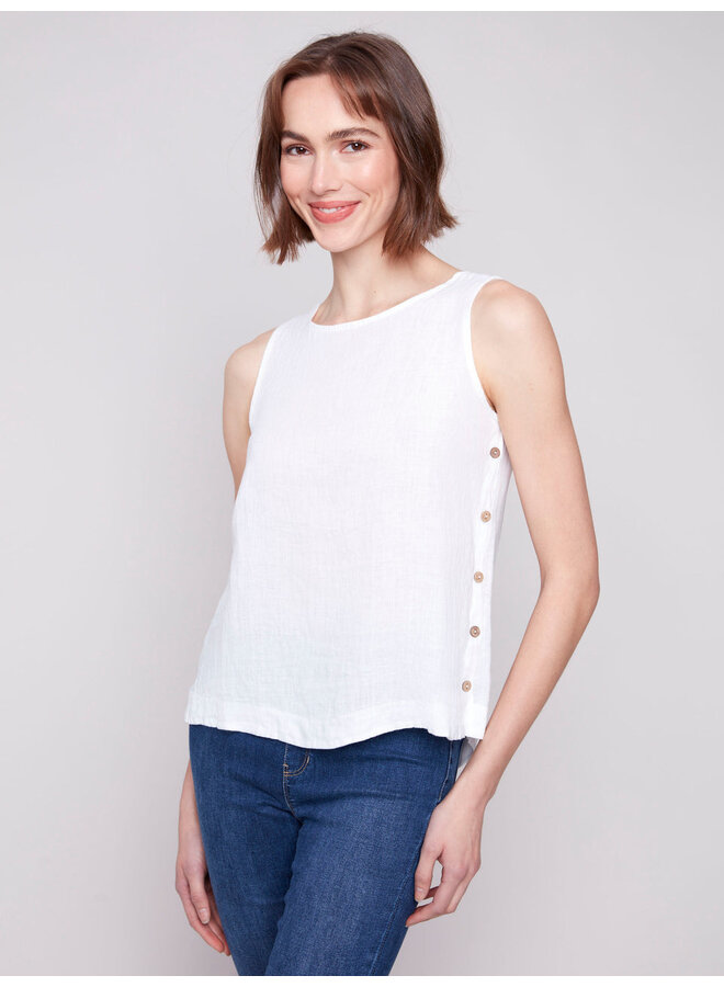 Sleeveless Linen Top with Side Buttons
