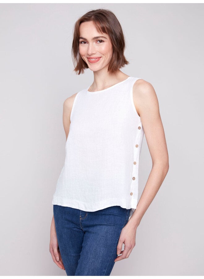 Sleeveless Linen Top with Side Buttons