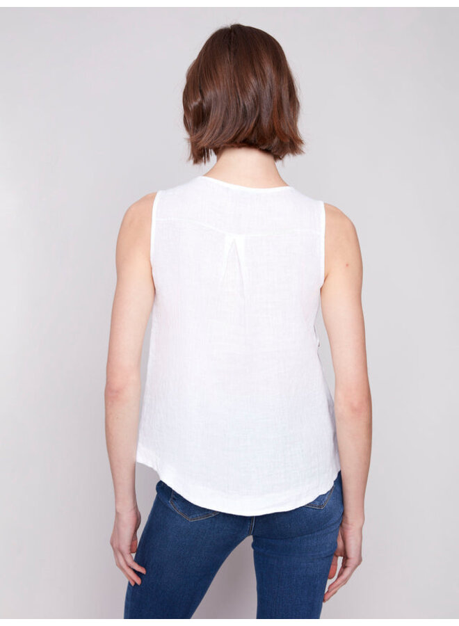 Sleeveless Linen Top with Side Buttons