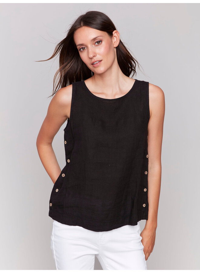 Sleeveless Linen Top with Side Buttons