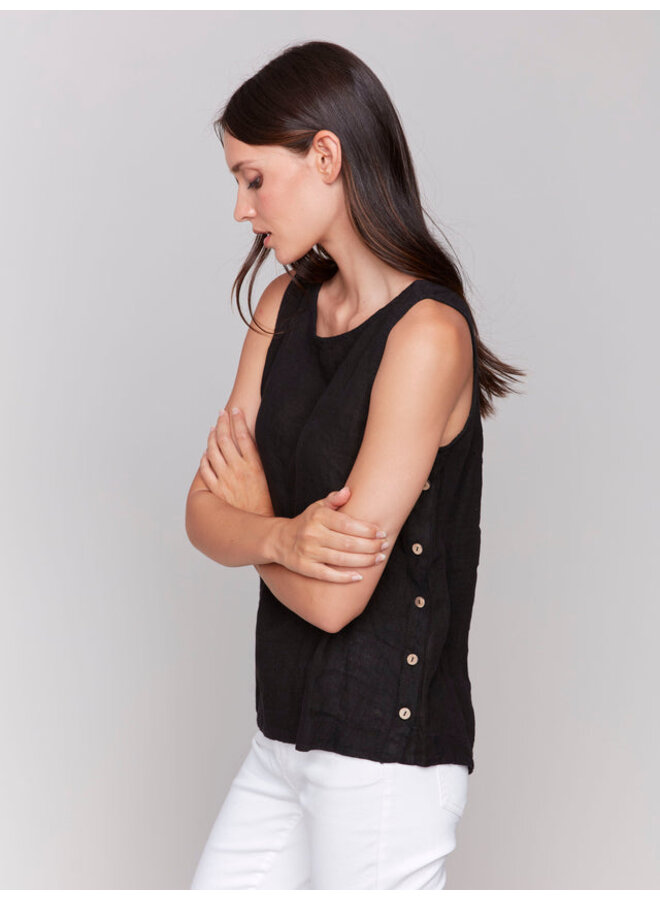 Sleeveless Linen Top with Side Buttons