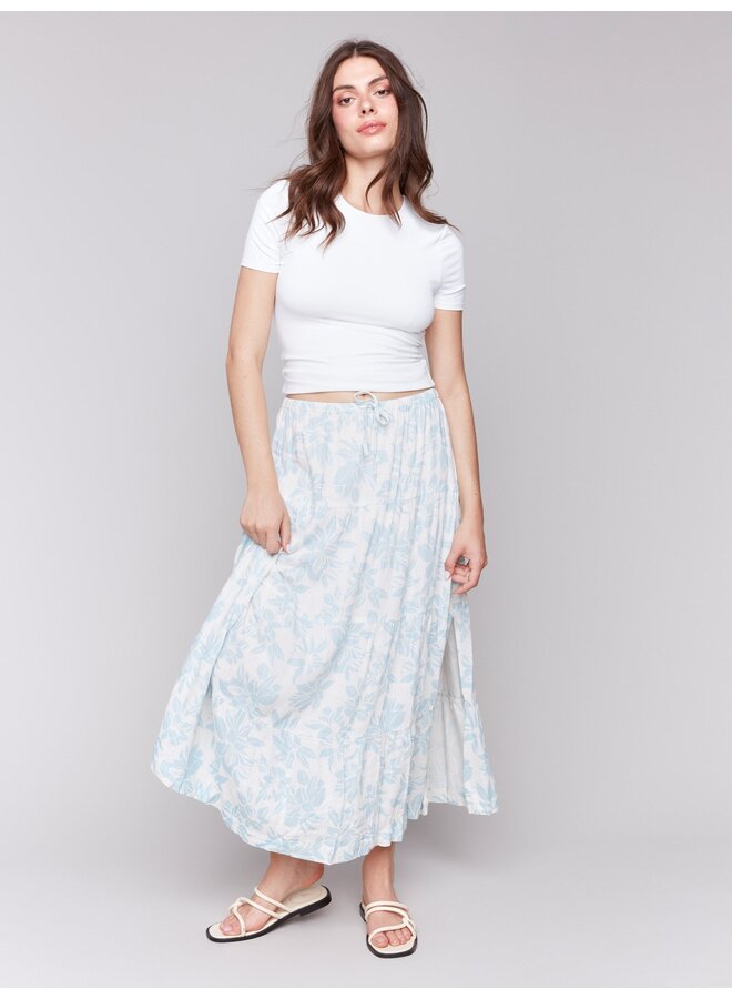 Linen Blend Printed Skirt