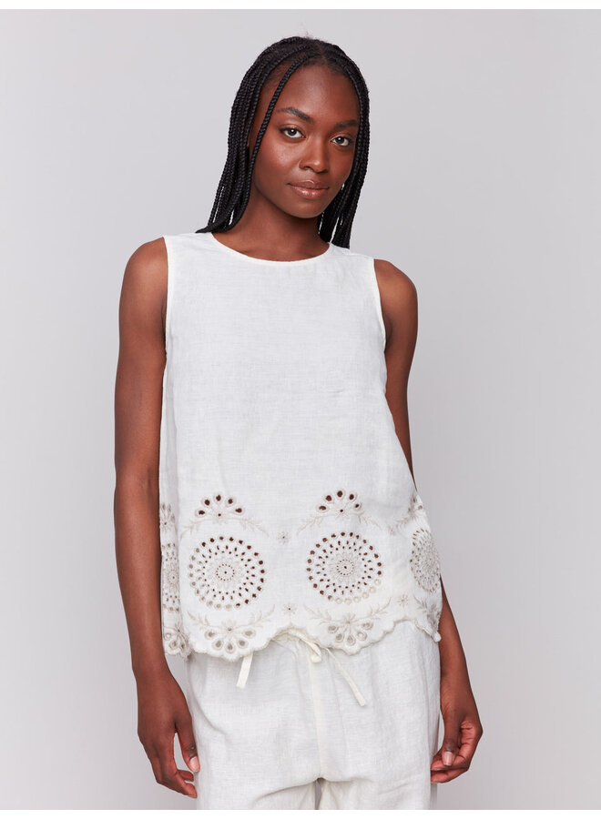 Sleeveless Linen Top with Embroidery