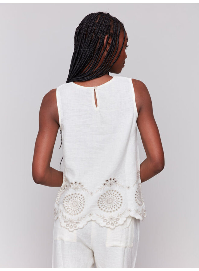 Sleeveless Linen Top with Embroidery