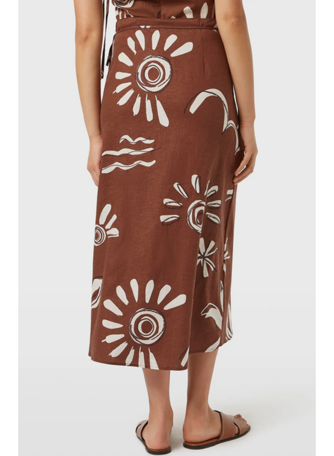 Linen Blend Printed Wrap Skirt