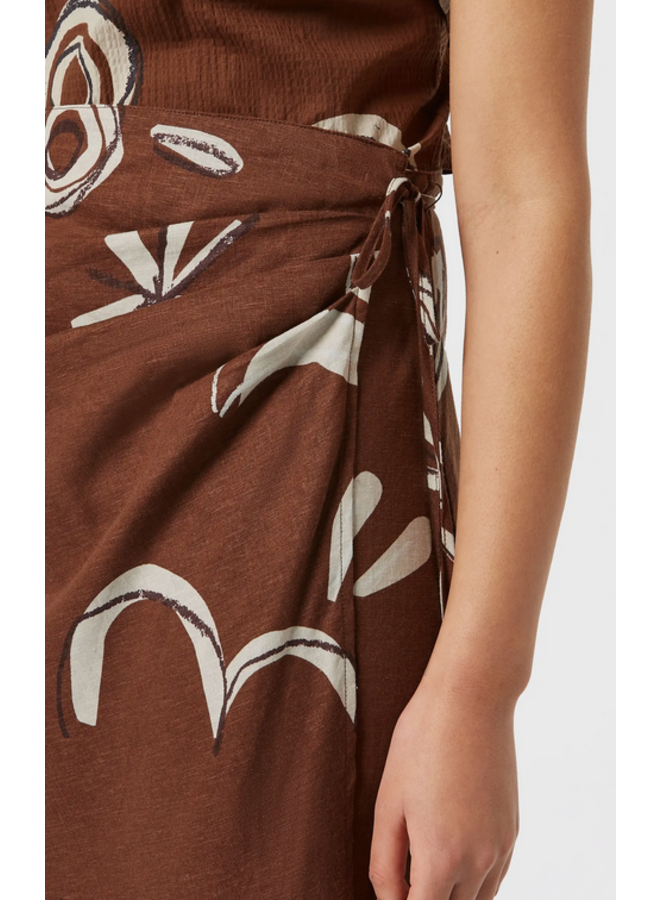 Linen Blend Printed Wrap Skirt