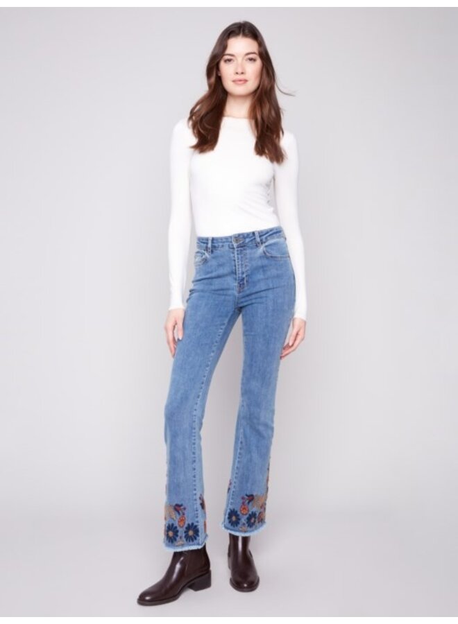 Flare Leg Jeans with Embroidery