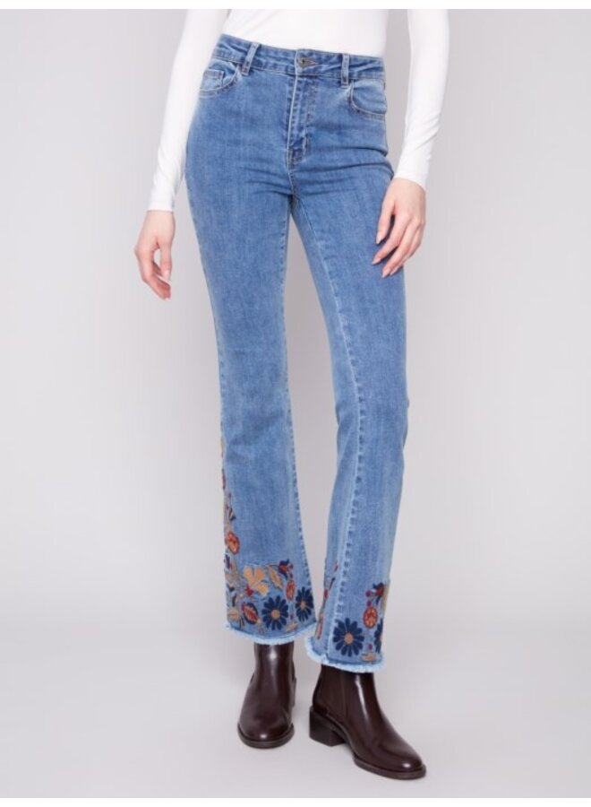 Flare Leg Jeans with Embroidery