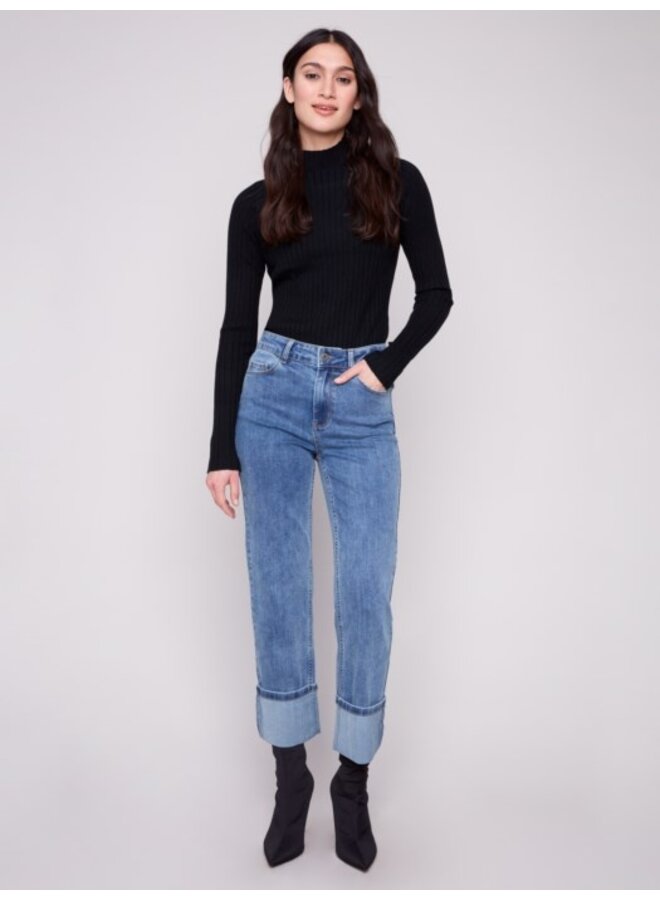 Wide Cuff Straight Leg Jeans
