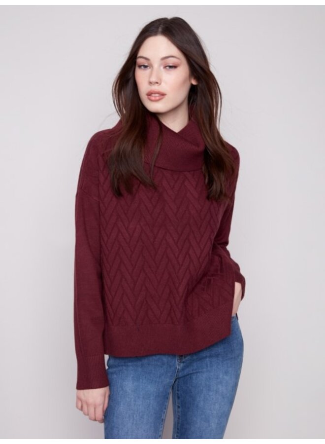 Cowl Neck Chevron Knit