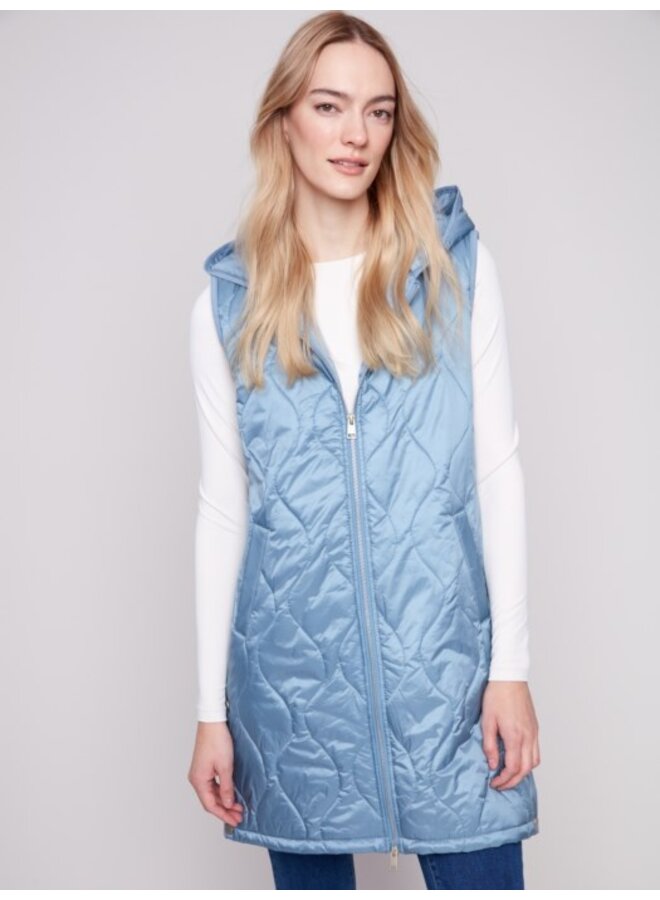 Pearlized Long Hooded Vest
