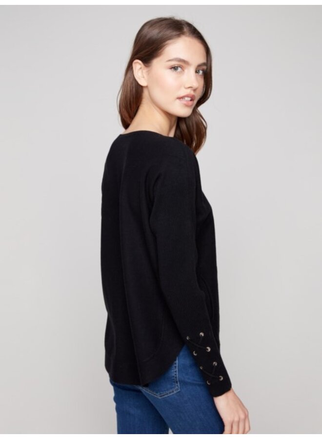 Knit Sweater w/ lace up cuffs