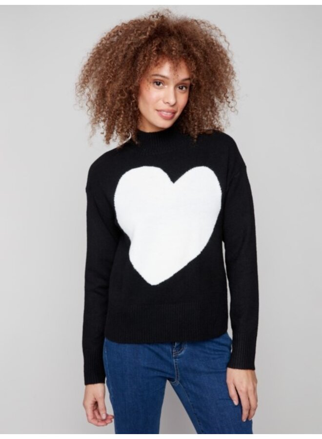 Heart Mock Neck Drop Shoulder
