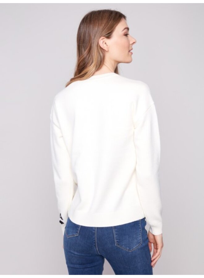 Jacquered Plush Knit Crew