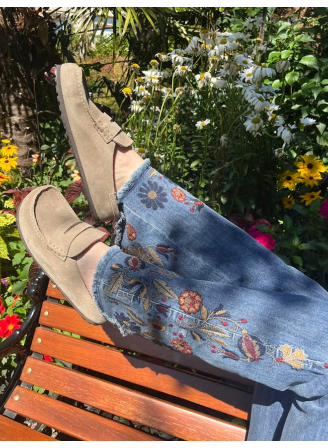 Flare Leg Jeans with Embroidery