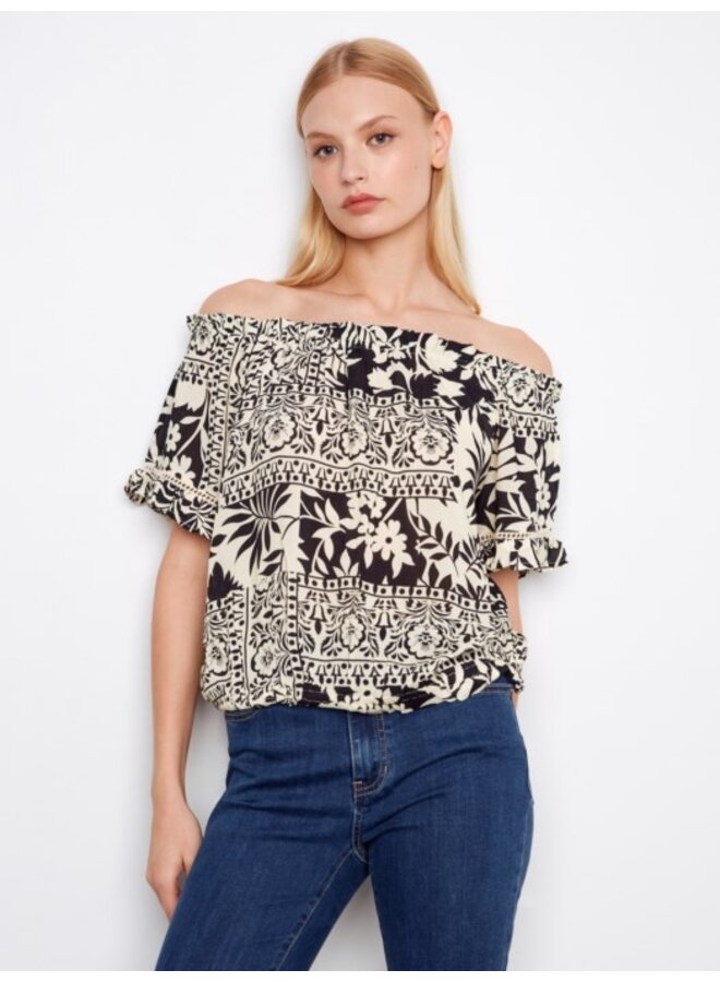 Printed Short Sleeve Off-Shoulder Blouse