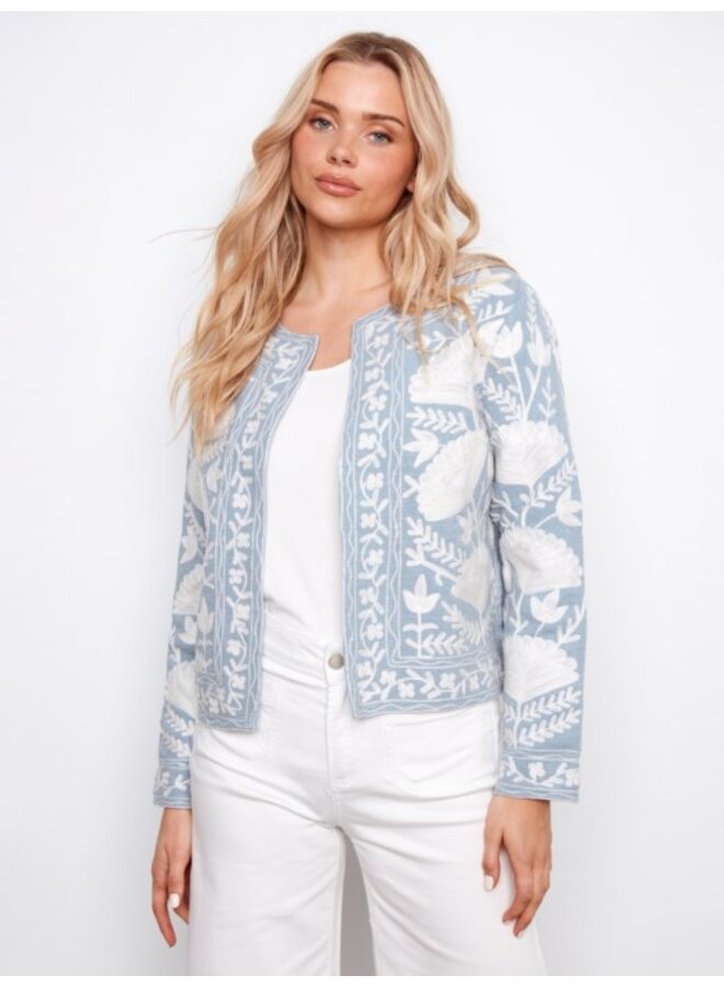 Embroidered Open Front Jacket
