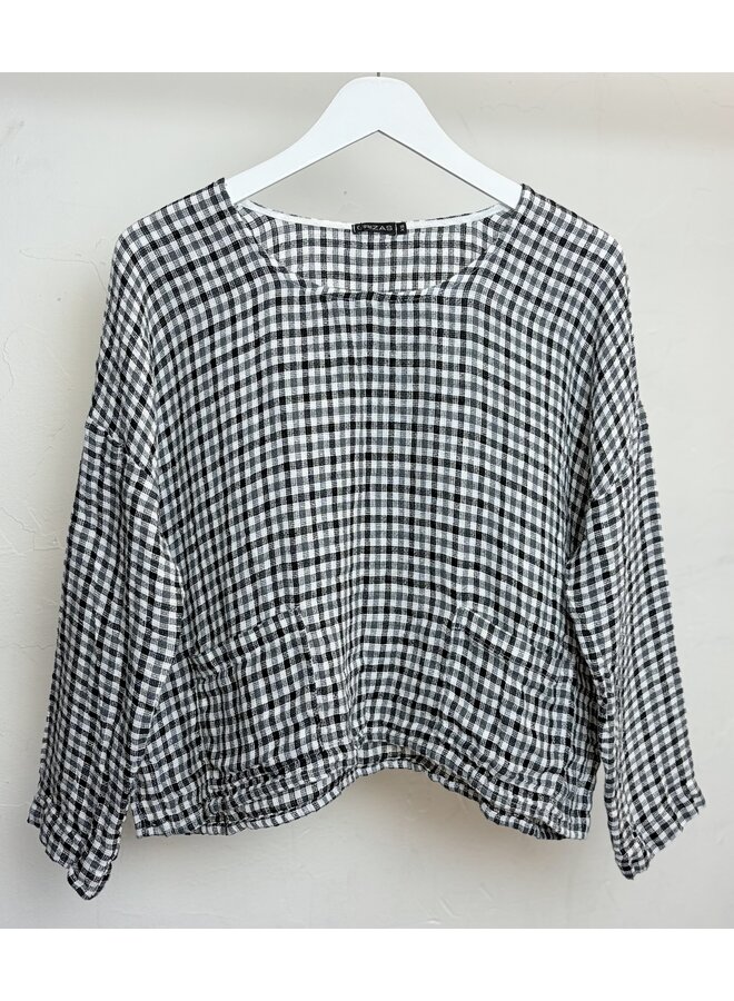 Gingham Linen Short Sleeve Top