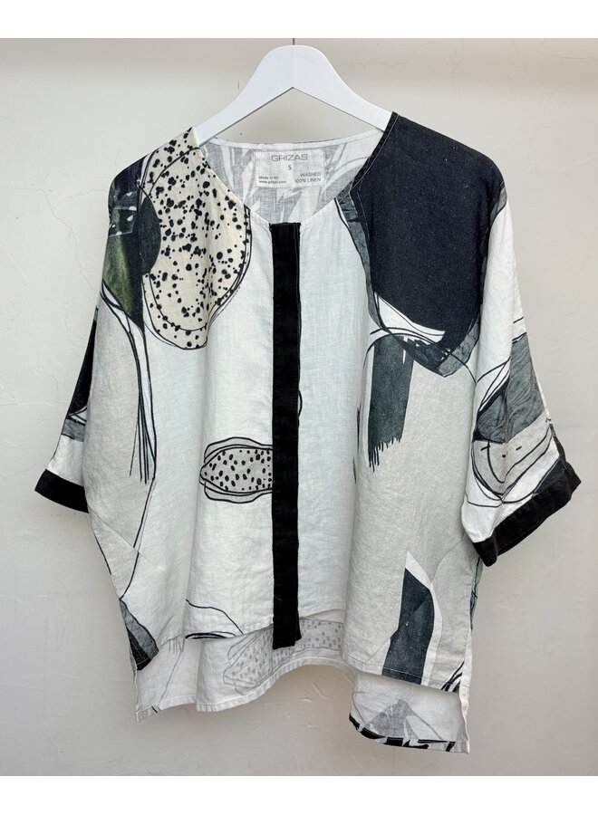 Patterned Linen Short Sleeve Top