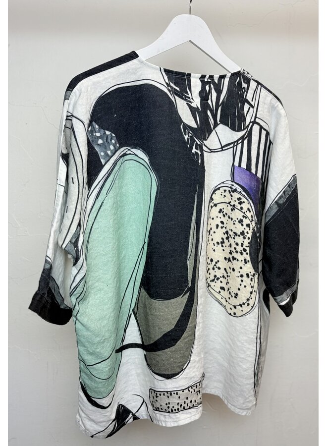 Patterned Linen Short Sleeve Top