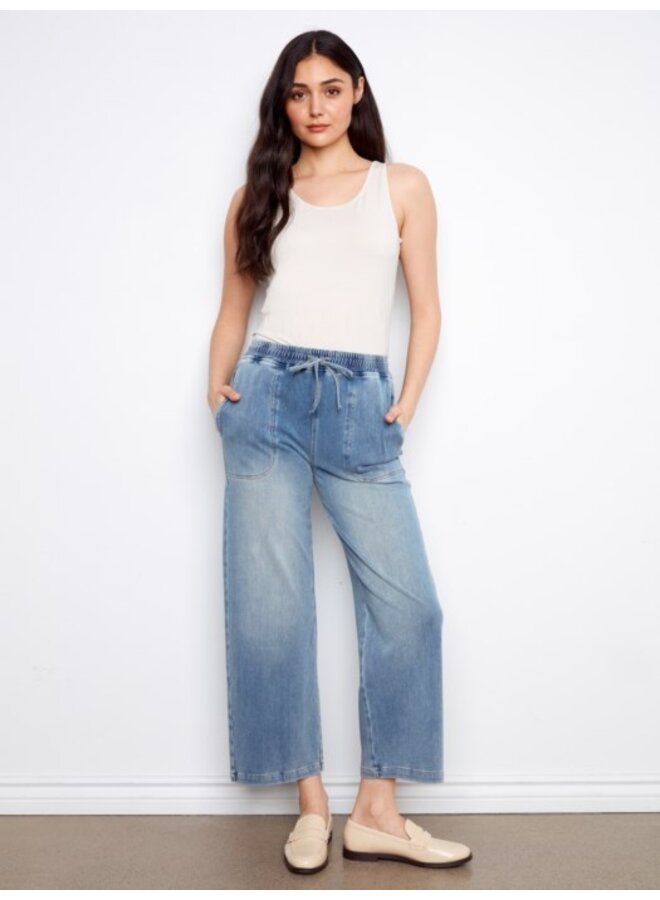 Knit Denim Wide Leg Jogger Pants