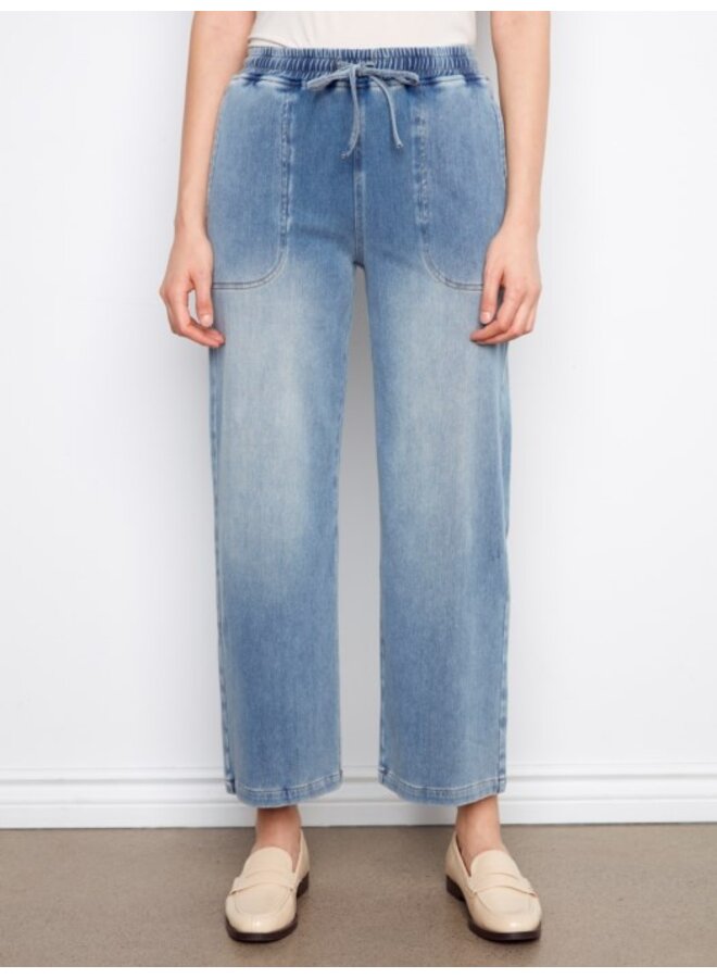 Knit Denim Wide Leg Jogger Pants
