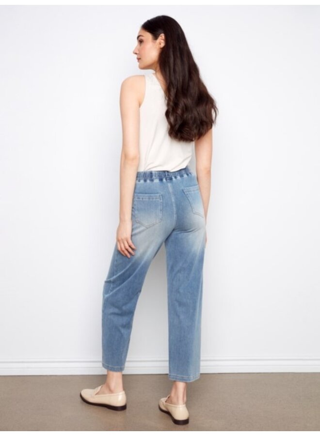 Knit Denim Wide Leg Jogger Pants